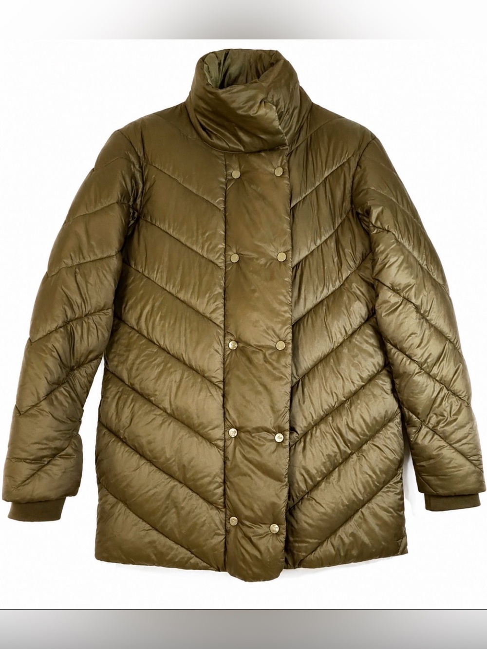 Scotch & Soda Maison Scotch XS Olive Chevron Quilted Puffer Coat Jacket